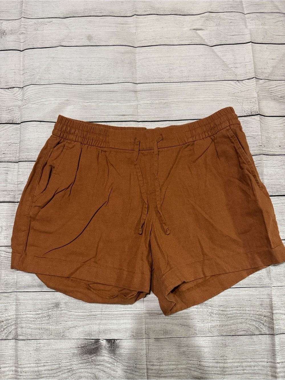 Old Navy Rust Brown Elastic-Waist with Drawstring Linen Shorts size Medium